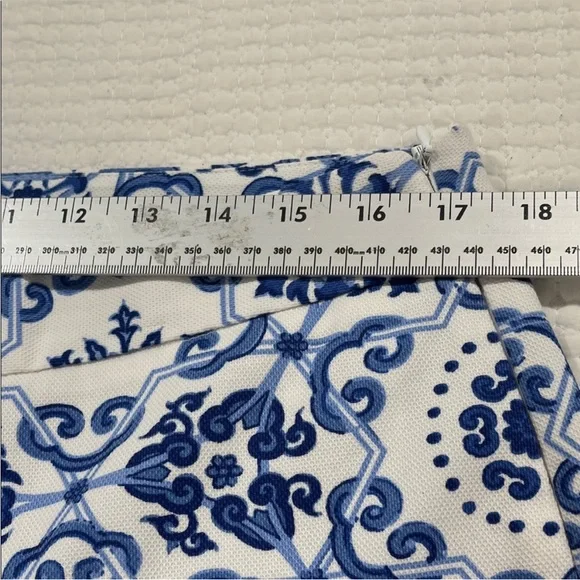 Talbots Blue White Porcelain Tile Print Cropped Ankle Pants Stretch Slim Fit XL - Picture 6 of 13